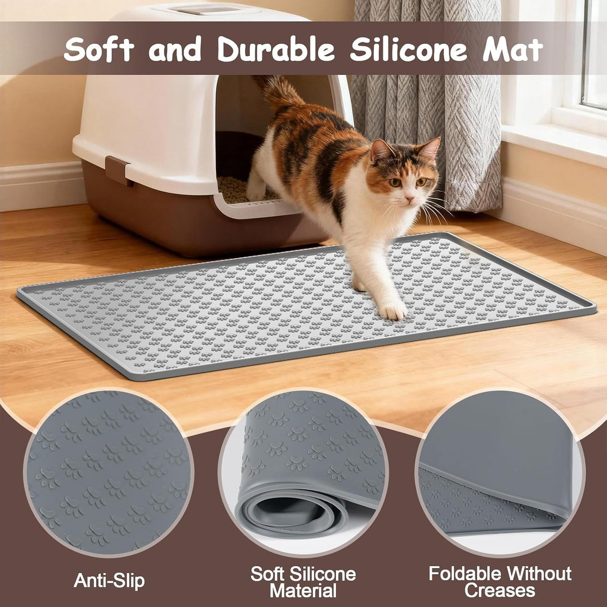 Cat Litter Mat, Litter Box Mat, Silicone Cat Mat for Litter Box