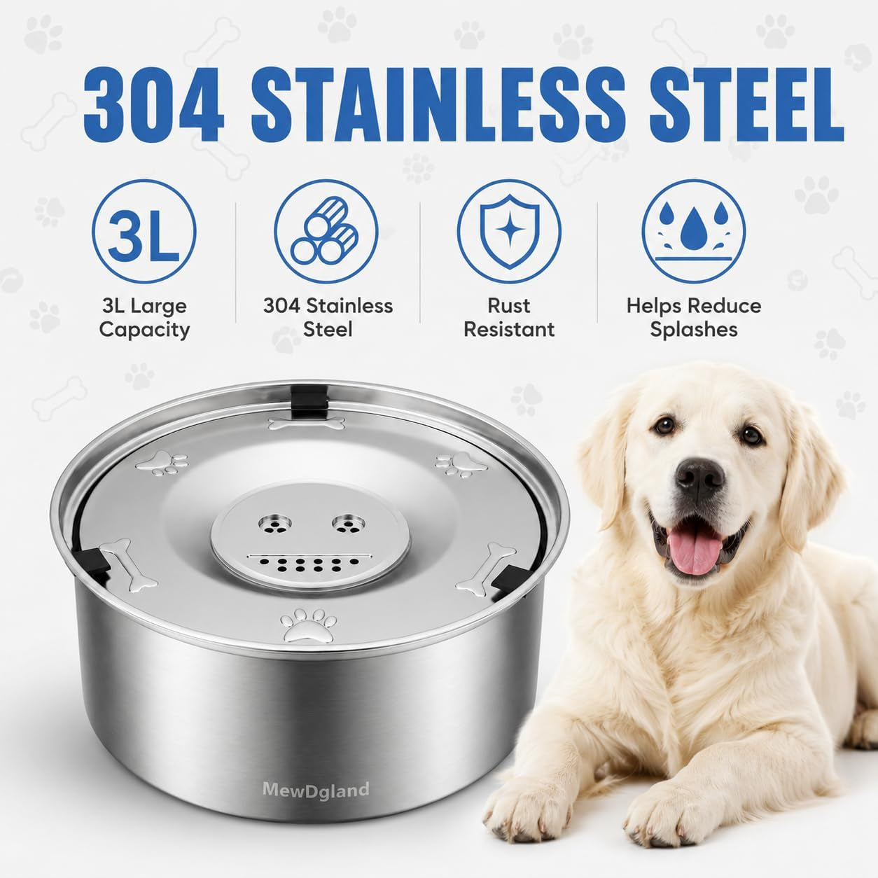 Dog Water Bowl No Spill, 3L Stainless Steel Slow Feeder Dog Bowl with Floating Disk