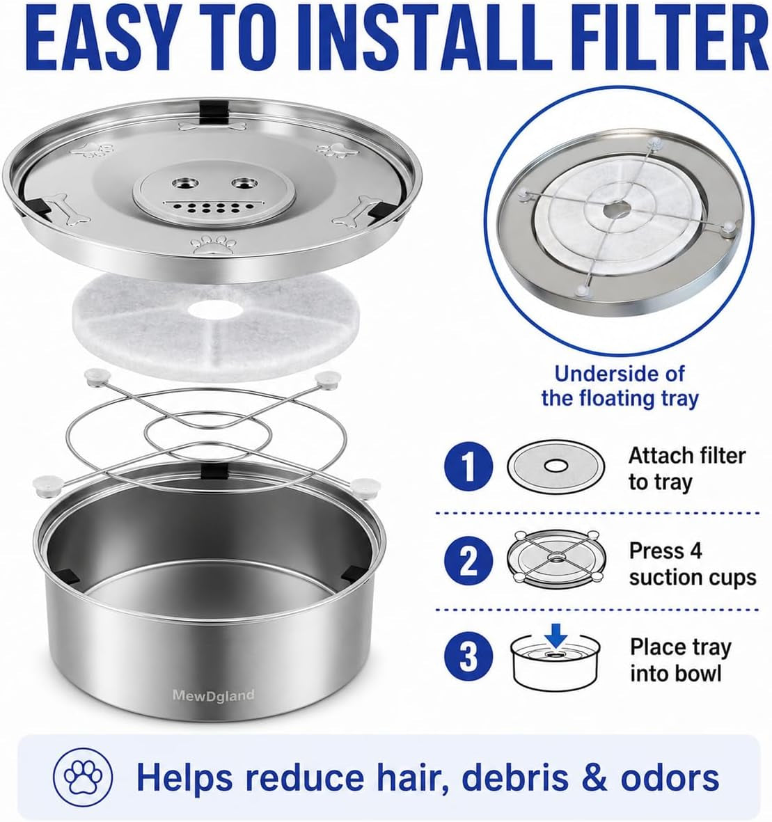 Dog Water Bowl No Spill, 3L Stainless Steel Slow Feeder Dog Bowl with Floating Disk