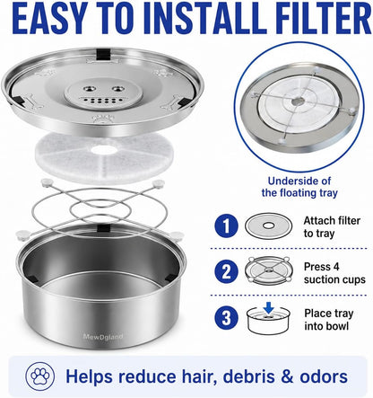 Dog Water Bowl No Spill, 3L Stainless Steel Slow Feeder Dog Bowl with Floating Disk