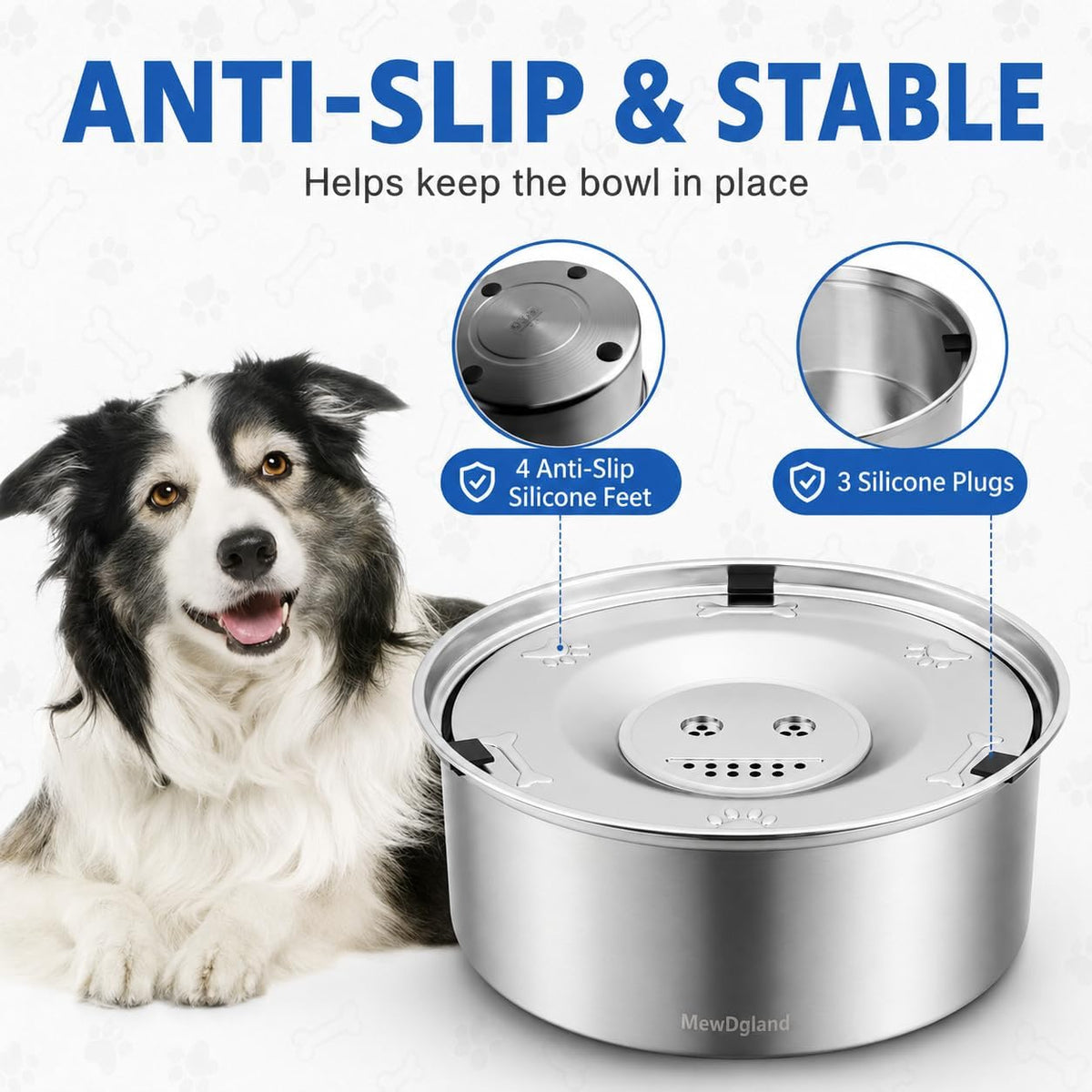 Dog Water Bowl No Spill, 3L Stainless Steel Slow Feeder Dog Bowl with Floating Disk