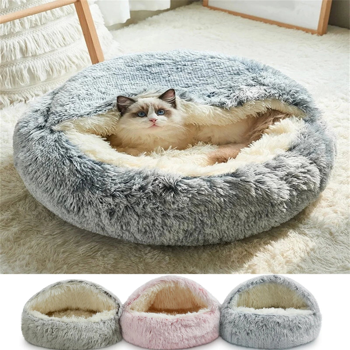 Cat Bed round Plush Hooded Cat Bed Cave for Indoor Cats or Small Dog Beds