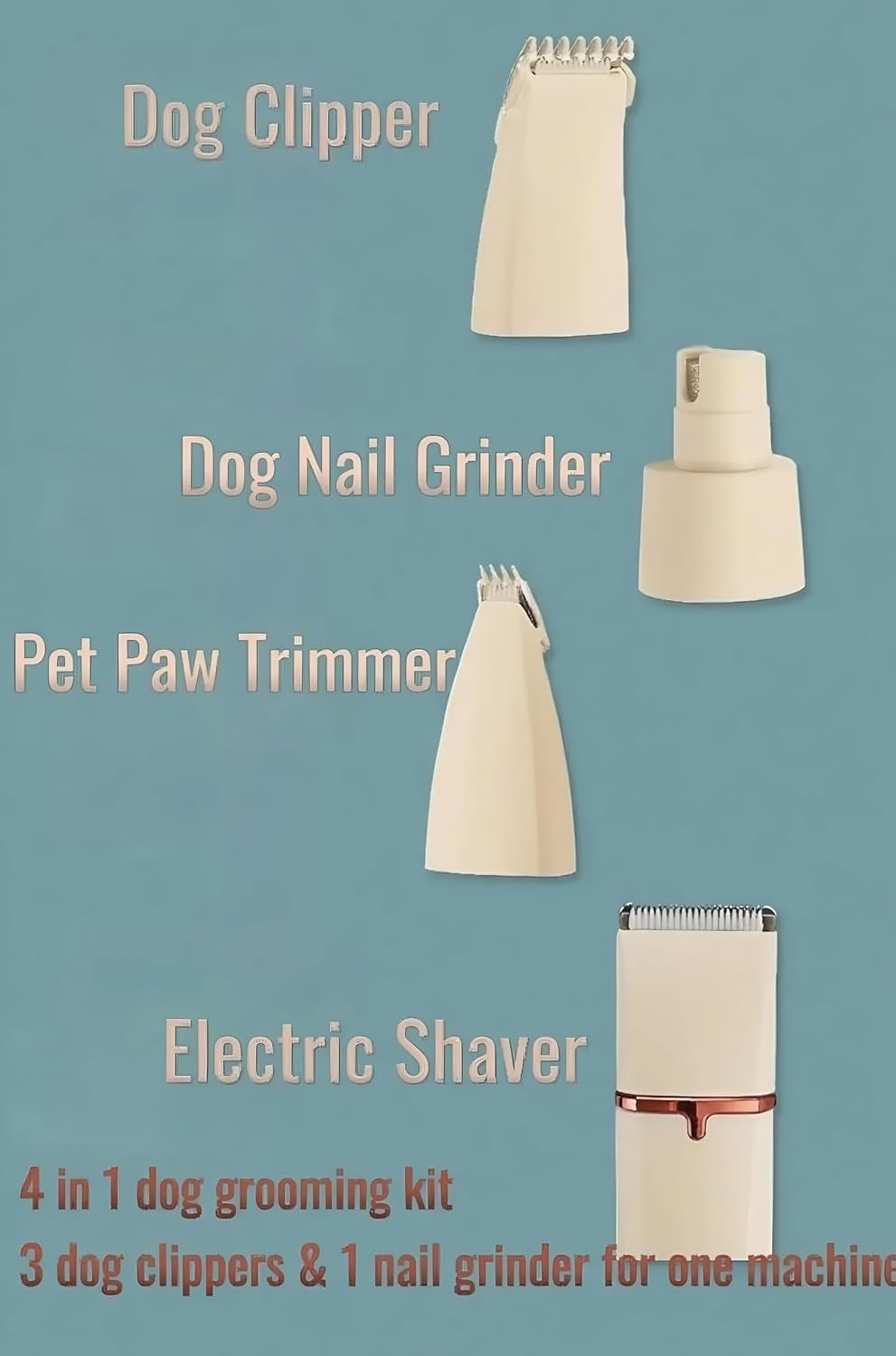 Low Noise 4-In-1 Dog Grooming Clippers Kit, Cordless Dog Nail Clipper, Paw Trimmer, Ear Trimmer
