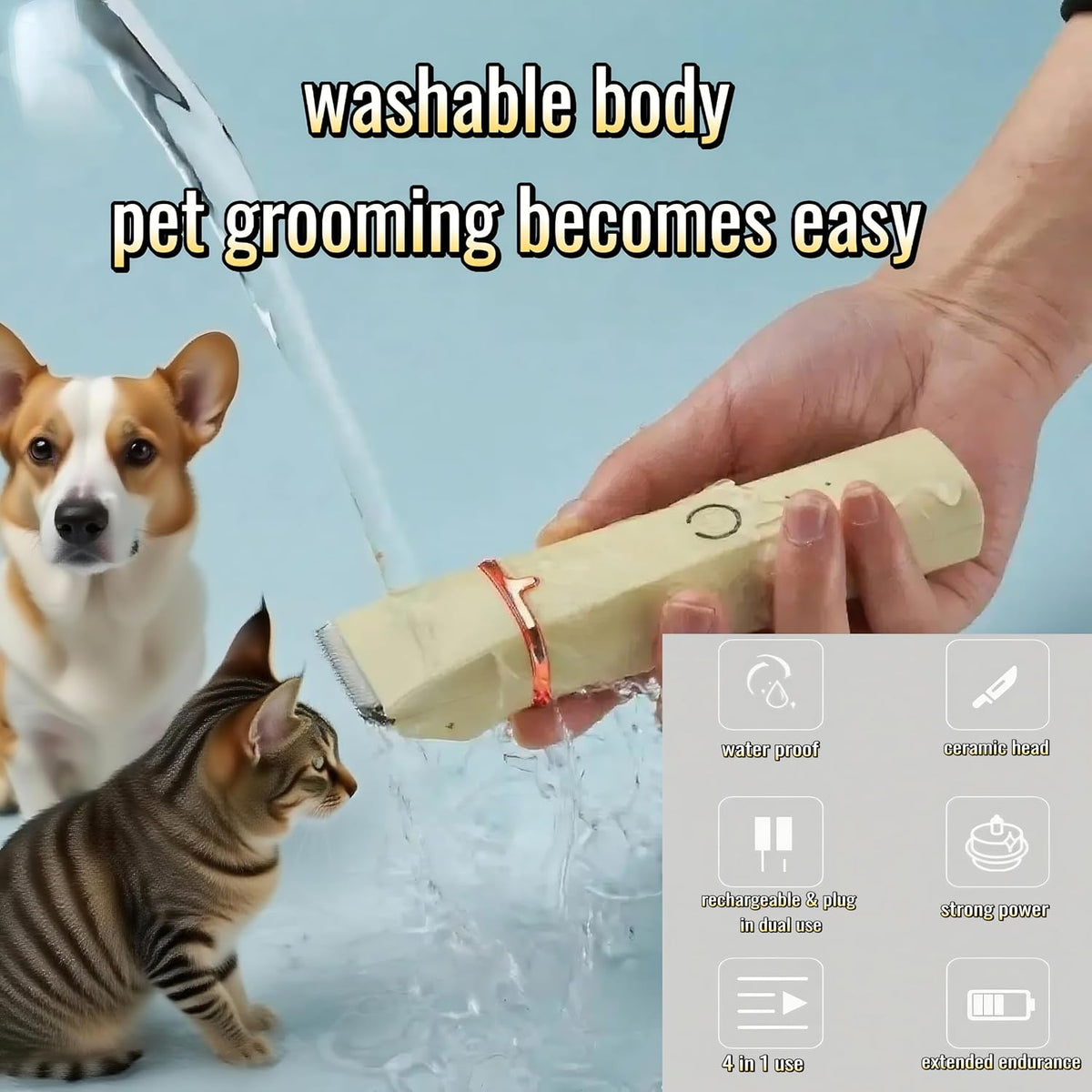 Low Noise 4-In-1 Dog Grooming Clippers Kit, Cordless Dog Nail Clipper, Paw Trimmer, Ear Trimmer