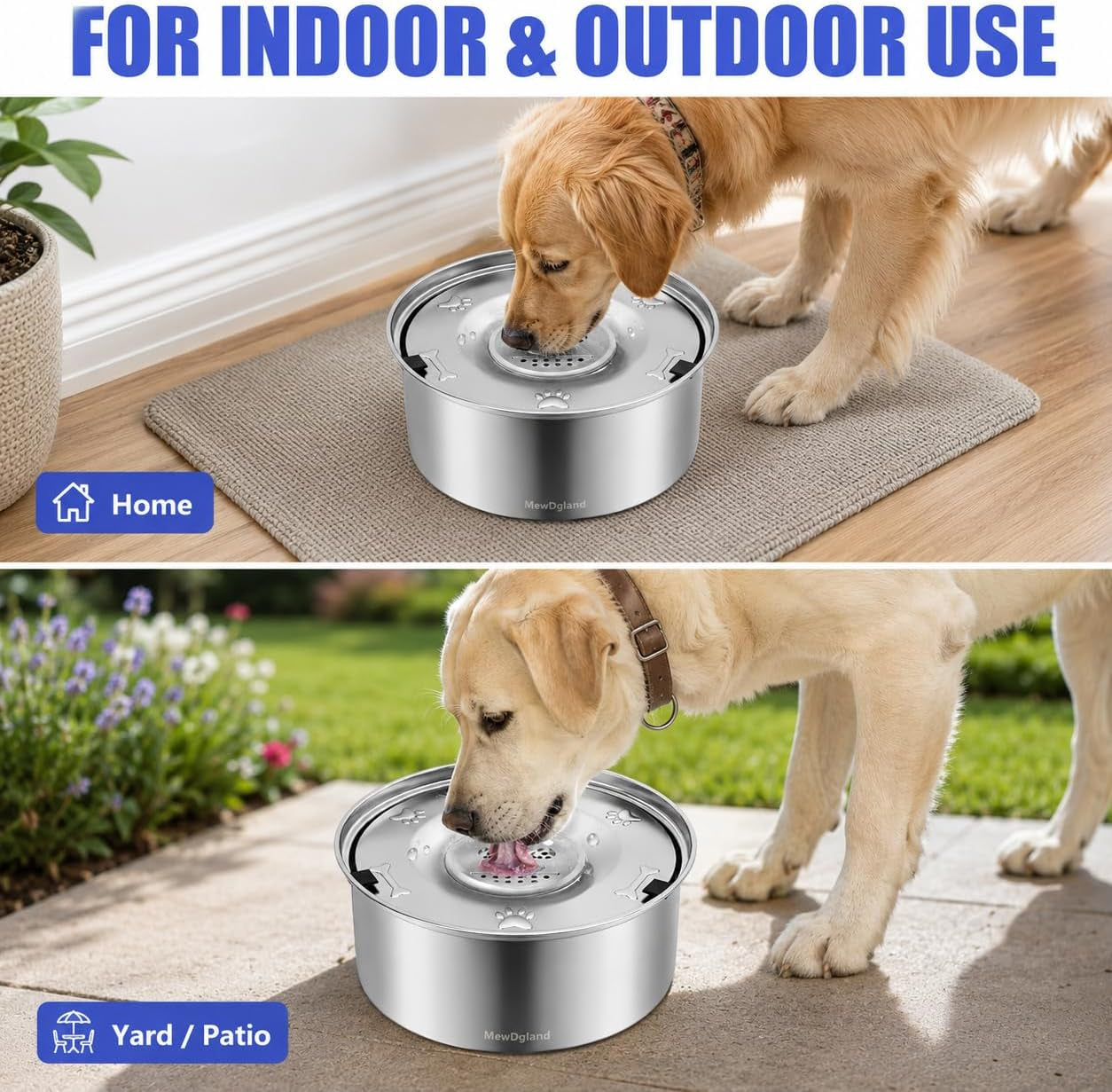 Dog Water Bowl No Spill, 3L Stainless Steel Slow Feeder Dog Bowl with Floating Disk