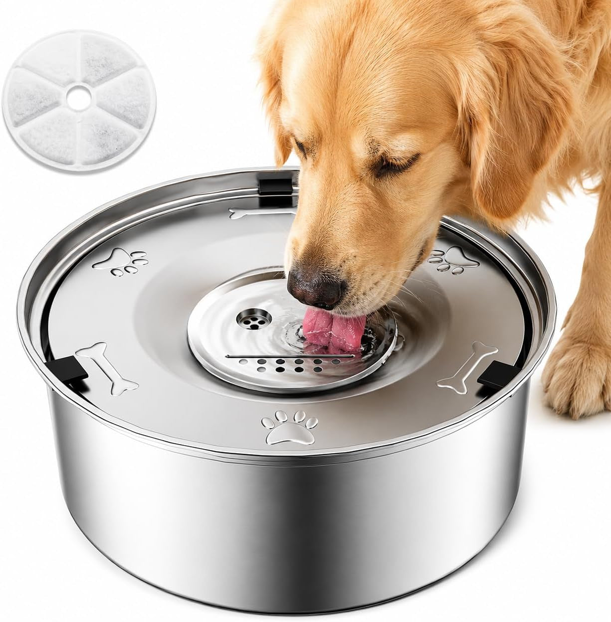 Dog Water Bowl No Spill, 3L Stainless Steel Slow Feeder Dog Bowl with Floating Disk